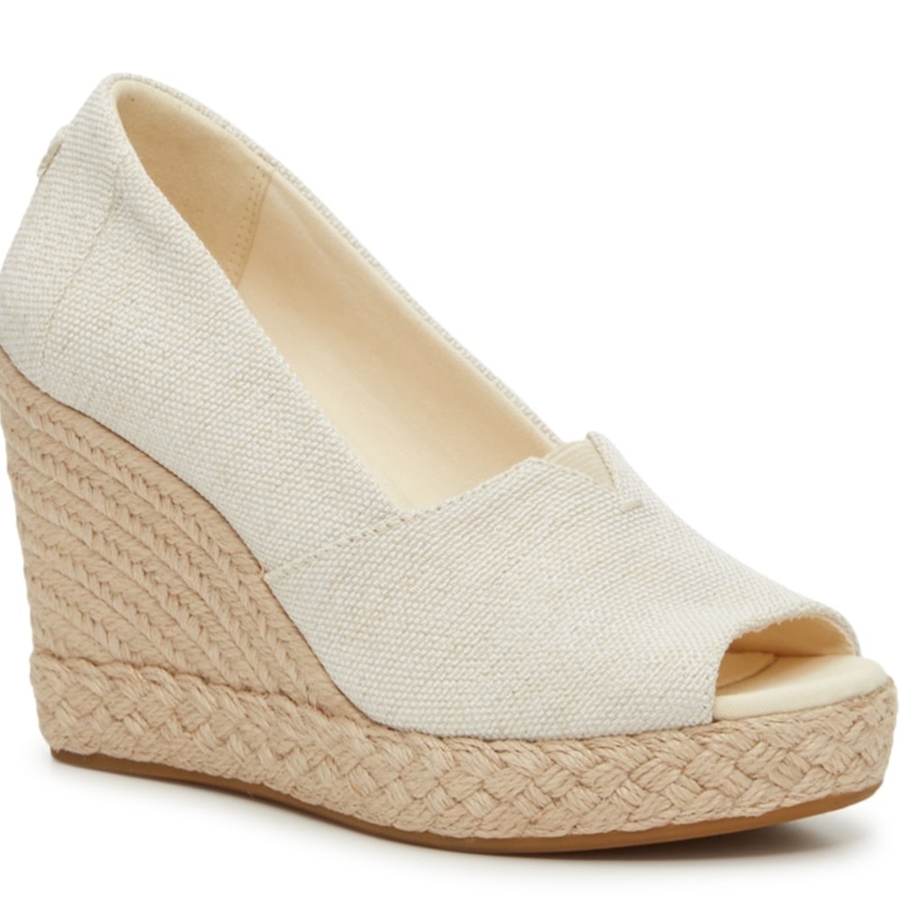 TOMS Women’s Espradrilles Open Toe Wedge Shoes Peep Toe Greyge  size: 9